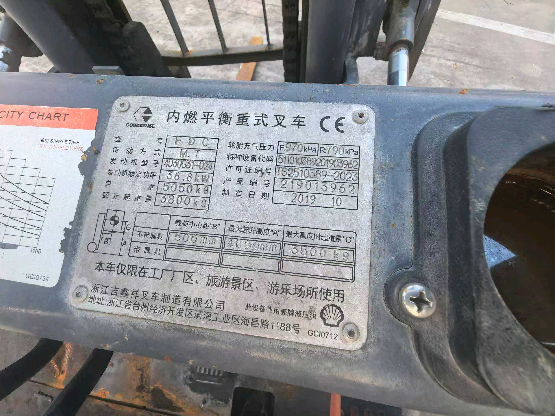 江苏省徐州市睢宁县中山路二手吉鑫祥3.8吨升高0米柴油叉车